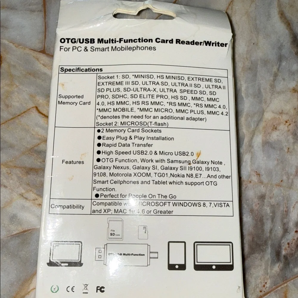 OTG USB Multi-Function Card Reader Writer for‎ PC and Android Micro USB Black